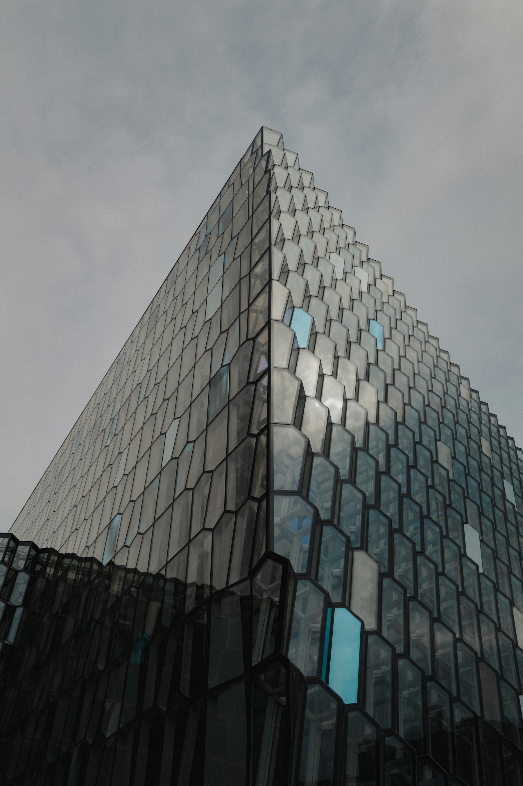 Geometric glass architecture at Harpa in Reykjavík
